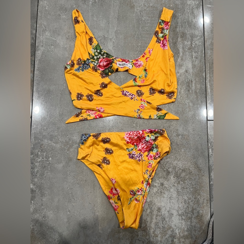 Yellow two piece high waisted bikini